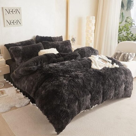 HAIHUA Luxury Plush Shaggy Duvet Cover Flannel Velvet Bedding (1 Faux Fur +2 Pil - Picture 7 of 9